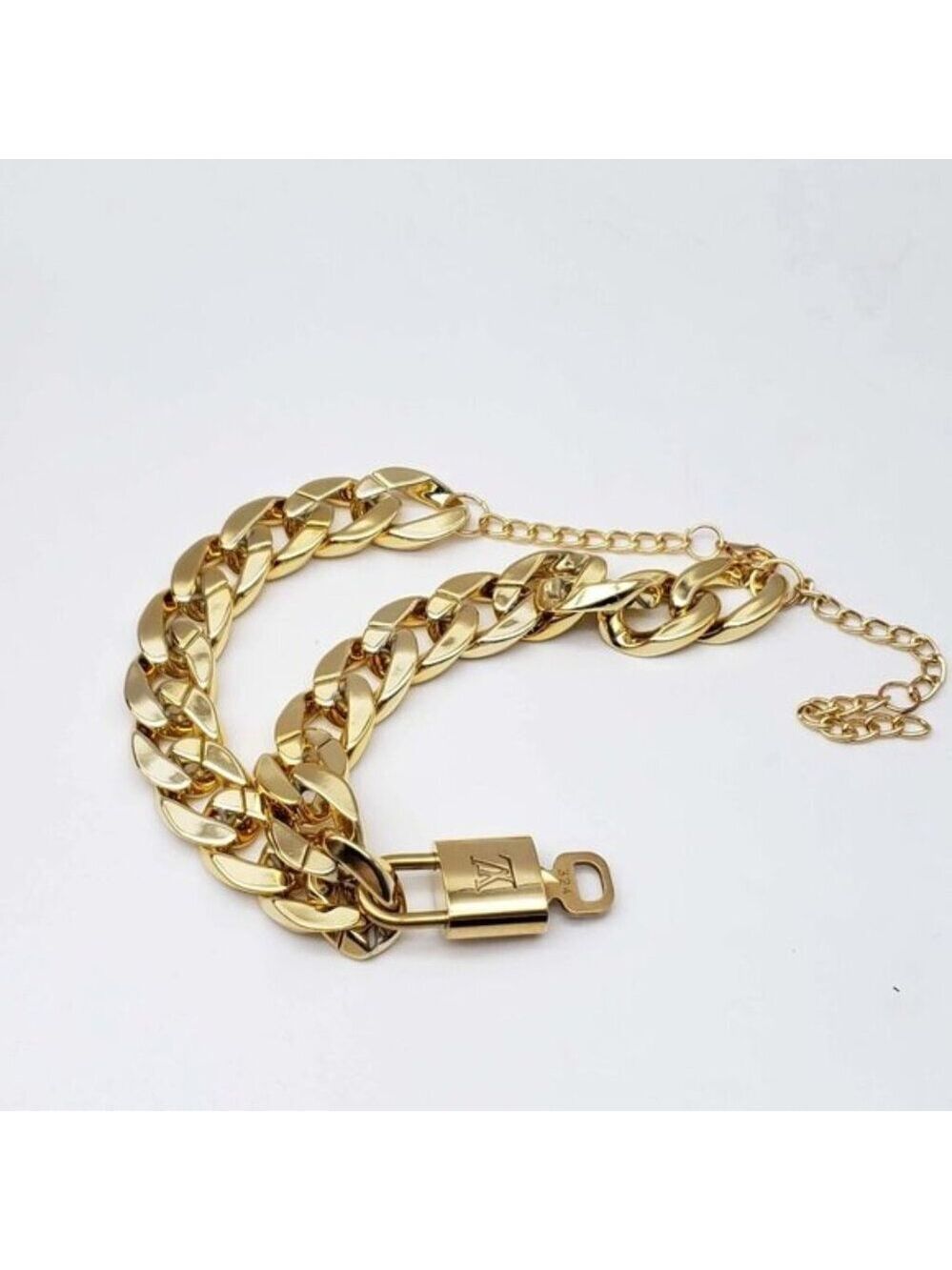 Authentic Louis Vuitton Lock& Key with Unbranded Cuban Style Gold Plated Chain - Picture 5 of 11